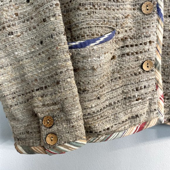 The Territory Ahead Jacket Women Medium Neutral Tan 100% Silk Textured Button Up - Picture 3 of 8